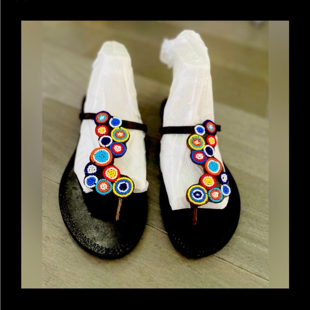 ANTHROPOLOGIE/SEEDED HAND SOWN - BEADED SANDALS